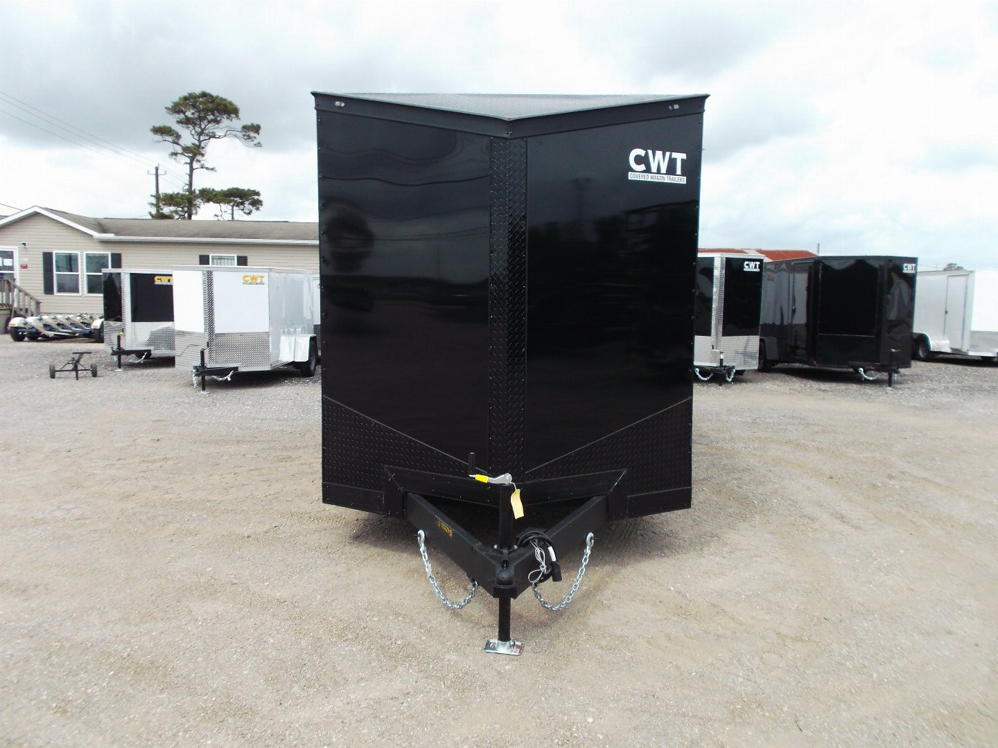 New 2026 Covered Wagon Trailers 7x16 Cargo Trailer / Enclosed Trailer / 7ft Int / Extra Wide Ramp / 48" RV Side Door / .080 SILVER Poly Core / Black Out Package / Slant V-Nose / Rear Spoiler w/ LED Loading Lights