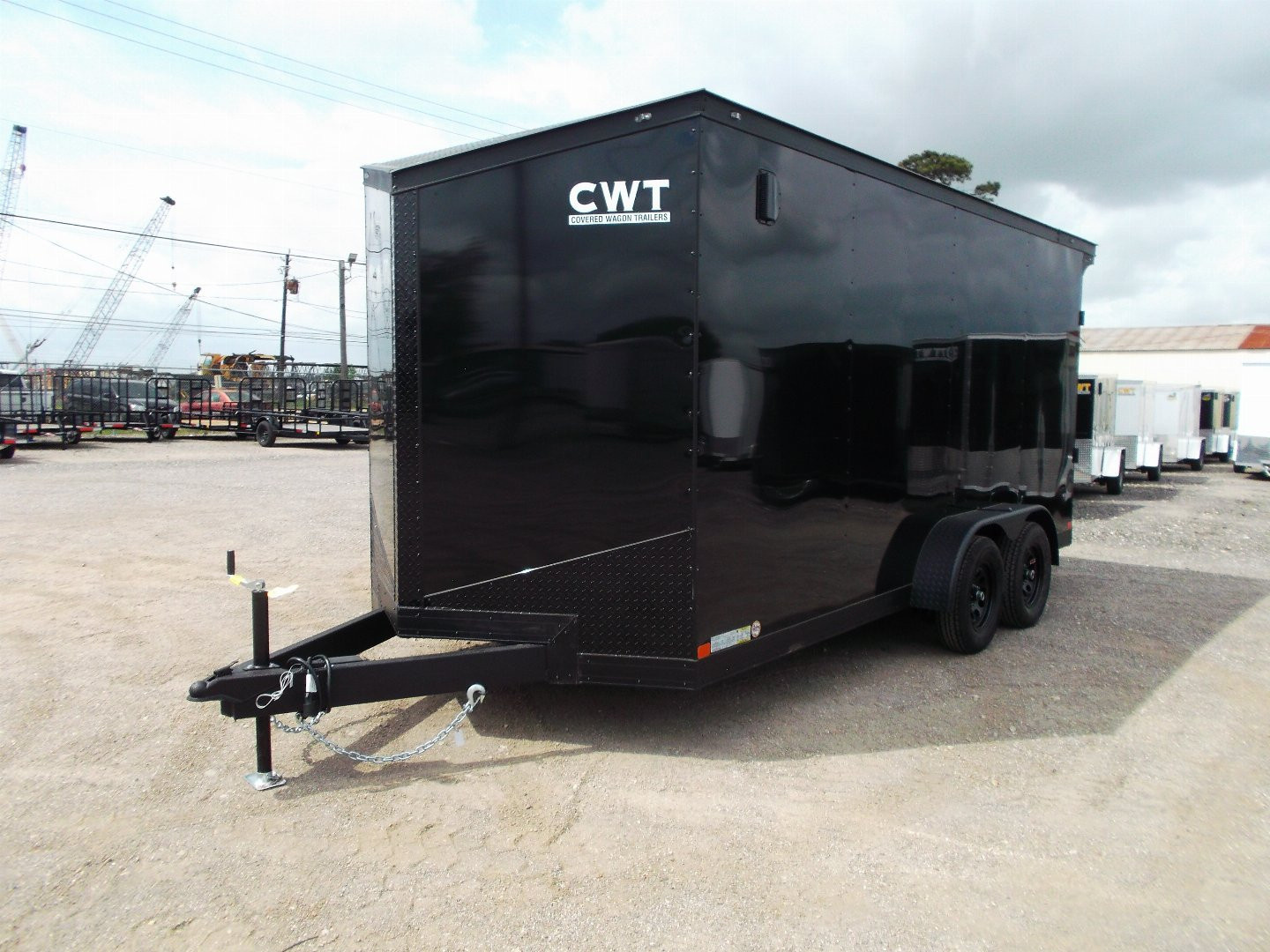 New 2026 Covered Wagon Trailers 7x16 Cargo Trailer / Enclosed Trailer / 7ft Int / Extra Wide Ramp / 48" RV Side Door / .080 SILVER Poly Core / Black Out Package / Slant V-Nose / Rear Spoiler w/ LED Loading Lights