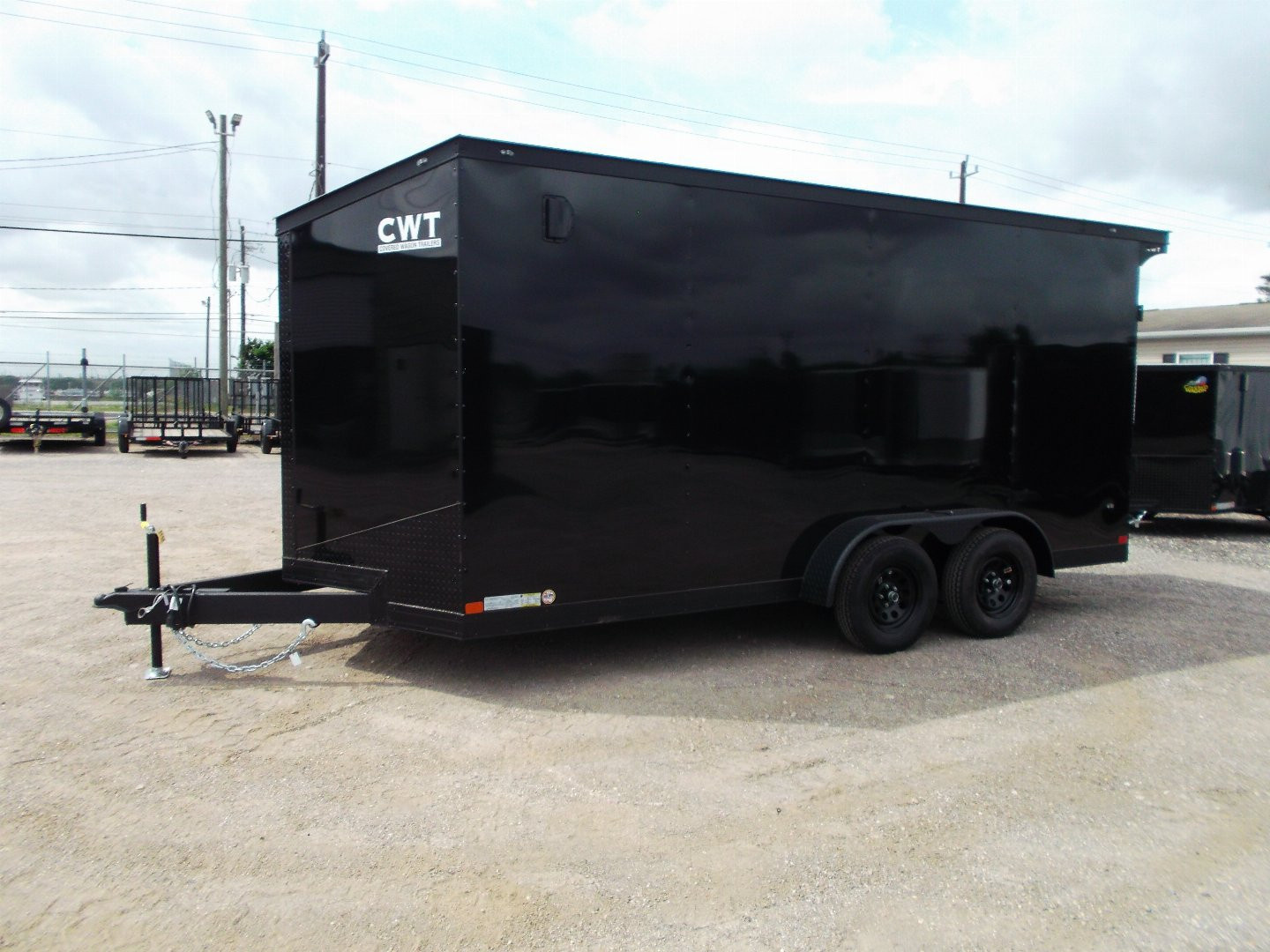 New 2026 Covered Wagon Trailers 7x16 Cargo Trailer / Enclosed Trailer / 7ft Int / Extra Wide Ramp / 48" RV Side Door / .080 SILVER Poly Core / Black Out Package / Slant V-Nose / Rear Spoiler w/ LED Loading Lights