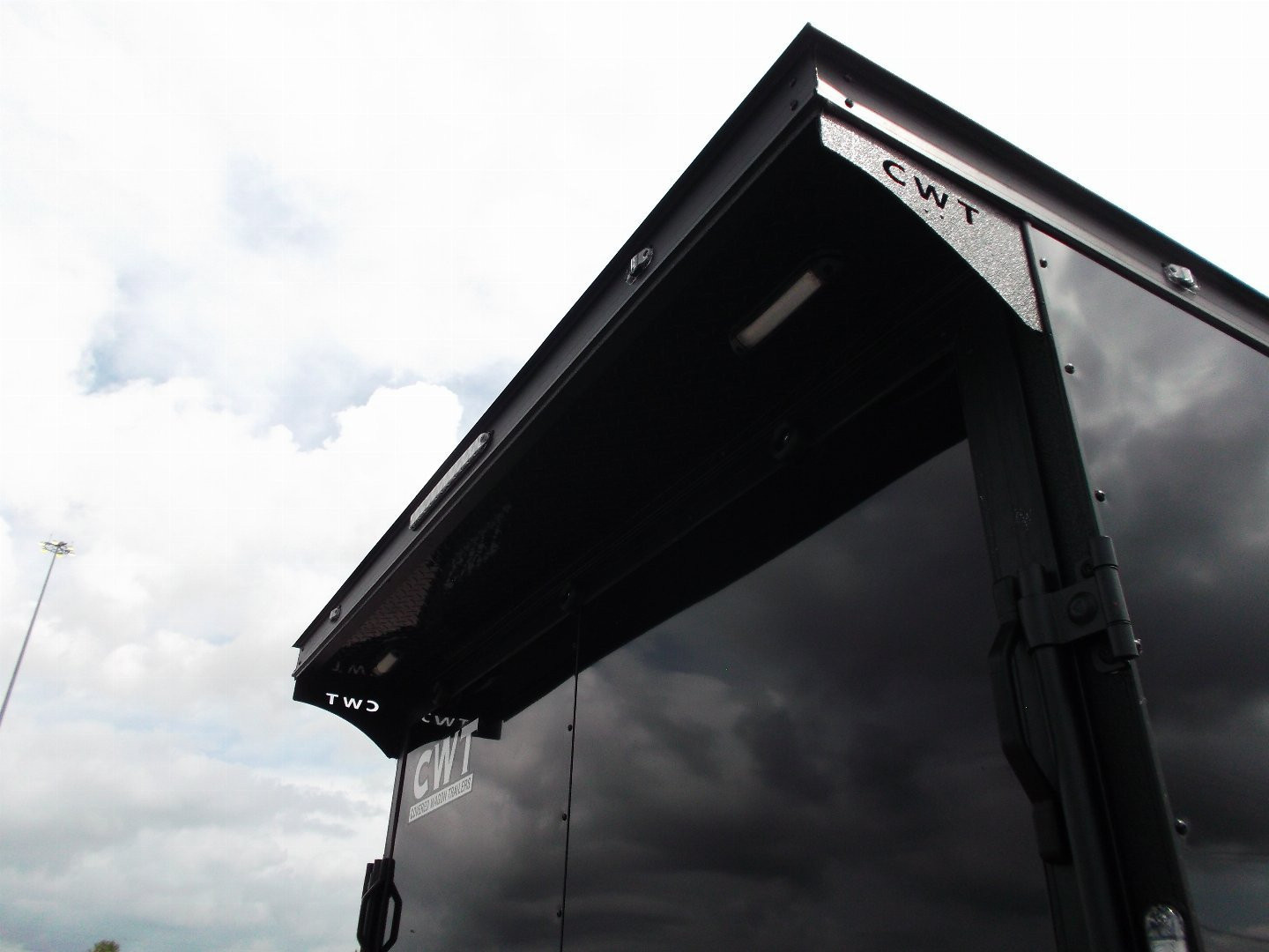 New 2026 Covered Wagon Trailers 7x16 Cargo Trailer / Enclosed Trailer / 7ft Int / Extra Wide Ramp / 48" RV Side Door / .080 SILVER Poly Core / Black Out Package / Slant V-Nose / Rear Spoiler w/ LED Loading Lights