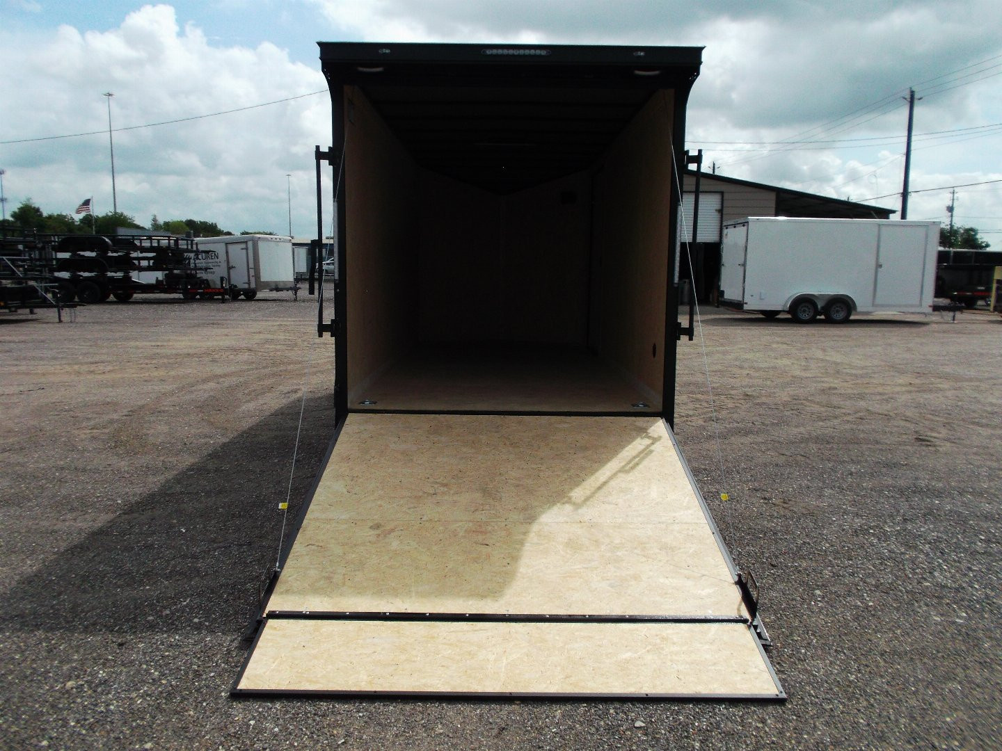 New 2026 Covered Wagon Trailers 7x16 Cargo Trailer / Enclosed Trailer / 7ft Int / Extra Wide Ramp / 48" RV Side Door / .080 SILVER Poly Core / Black Out Package / Slant V-Nose / Rear Spoiler w/ LED Loading Lights