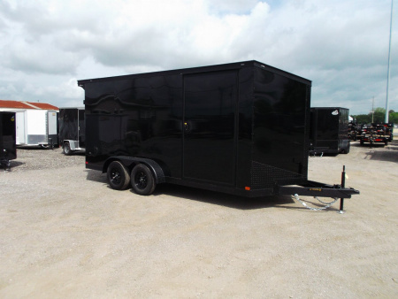 New 2026 Covered Wagon Trailers 7x16 Cargo Trailer / Enclosed Trailer / 7ft Int / Extra Wide Ramp / 48  RV Side Door / .080 SILVER Poly Core / Black Out Package / Slant V-Nose / Rear Spoiler w/ LED Loading Lights