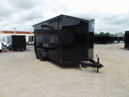 New 2026 Covered Wagon Trailers 7x16 Cargo Trailer / Enclosed Trailer / 7ft Int / Extra Wide Ramp / 48" RV Side Door / .080 SILVER Poly Core / Black Out Package / Slant V-Nose / Rear Spoiler w/ LED Loading Lights