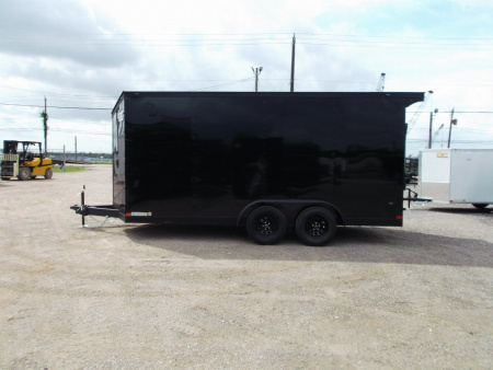New 2026 Covered Wagon Trailers 7x16 Cargo Trailer / Enclosed Trailer / 7ft Int / Extra Wide Ramp / 48" RV Side Door / .080 SILVER Poly Core / Black Out Package / Slant V-Nose / Rear Spoiler w/ LED Loading Lights
