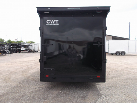 New 2026 Covered Wagon Trailers 7x16 Cargo Trailer / Enclosed Trailer / 7ft Int / Extra Wide Ramp / 48" RV Side Door / .080 SILVER Poly Core / Black Out Package / Slant V-Nose / Rear Spoiler w/ LED Loading Lights