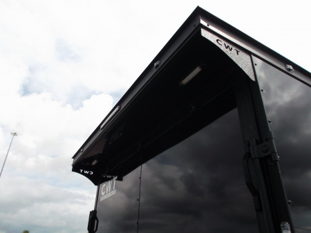 New 2026 Covered Wagon Trailers 7x16 Cargo Trailer / Enclosed Trailer / 7ft Int / Extra Wide Ramp / 48" RV Side Door / .080 SILVER Poly Core / Black Out Package / Slant V-Nose / Rear Spoiler w/ LED Loading Lights