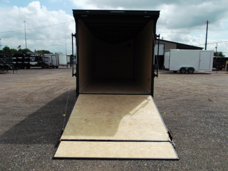 New 2026 Covered Wagon Trailers 7x16 Cargo Trailer / Enclosed Trailer / 7ft Int / Extra Wide Ramp / 48" RV Side Door / .080 SILVER Poly Core / Black Out Package / Slant V-Nose / Rear Spoiler w/ LED Loading Lights