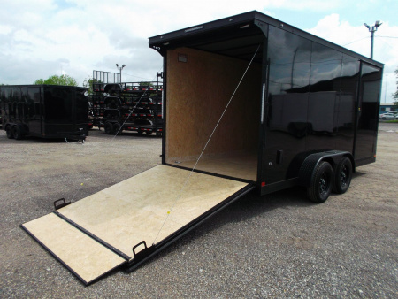 New 2026 Covered Wagon Trailers 7x16 Cargo Trailer / Enclosed Trailer / 7ft Int / Extra Wide Ramp / 48" RV Side Door / .080 SILVER Poly Core / Black Out Package / Slant V-Nose / Rear Spoiler w/ LED Loading Lights