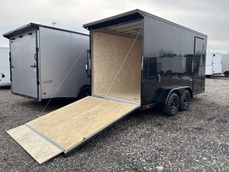 New 2026 ATC STO 7 X 14 FT ALUMINUM CARGO TRAILER 7 FT INT HT BLACK OUT W/ REAR SPOILER