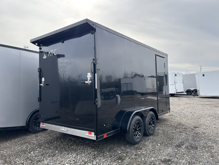 New 2026 ATC STO 7 X 14 FT ALUMINUM CARGO TRAILER 7 FT INT HT BLACK OUT W/ REAR SPOILER