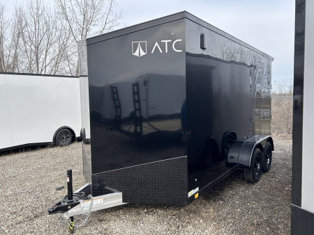 New 2026 ATC STO 7 X 14 FT ALUMINUM CARGO TRAILER 7 FT INT HT BLACK OUT W/ REAR SPOILER