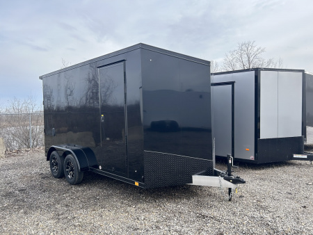 New 2026 ATC STO 7 X 14 FT ALUMINUM CARGO TRAILER 7 FT INT HT BLACK OUT W/ REAR SPOILER