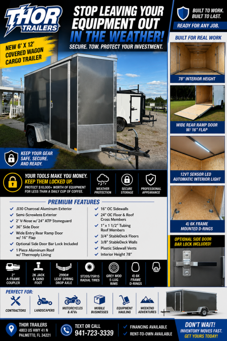 New 2026 Covered Wagon Trailers 6X12 SA CHARCOAL WITH RAMP Cargo / Enclosed Trailer