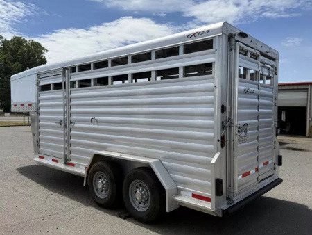 Used 2023 Exiss 16' Stock Trailer - All Aluminum - 7'2'' Tall - Rear Door w/ Sort Gate - Center Sort Gate