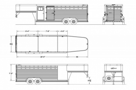 New Price Drop $3000-2025 Exiss Trailers STC 7020 Stock / Stock Combo Trailer-7'2" Tall-Rubber Mats-Stainless Steel Front Nose-Rear Gate w/Slider
