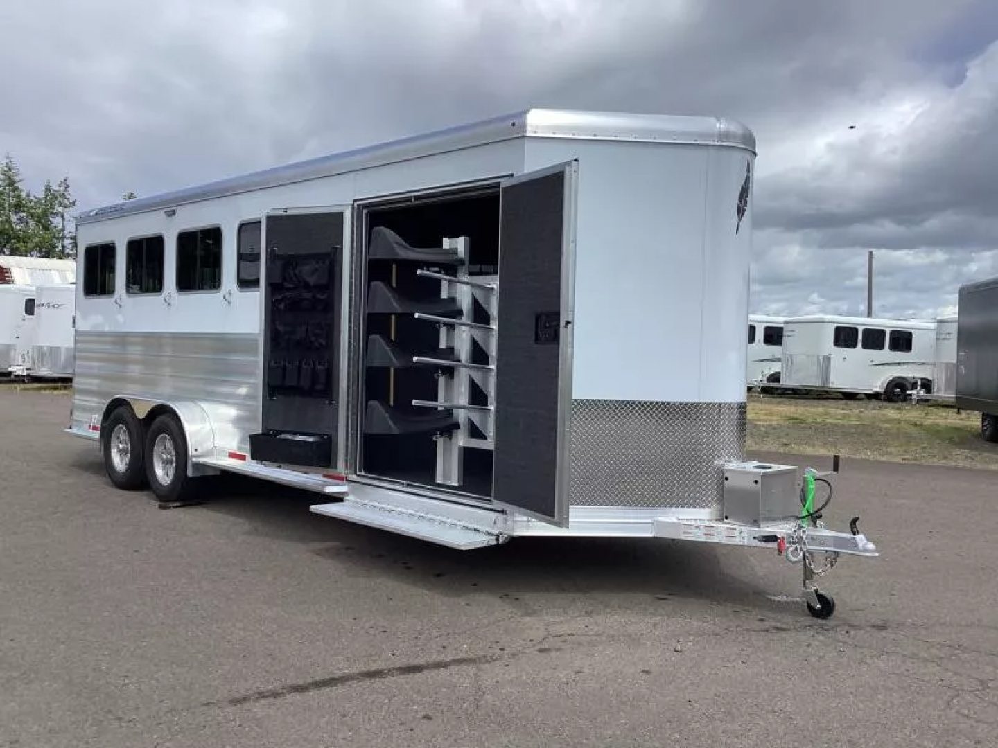 New 2025 Featherlite 9400 4 Horse -Premier Tack-7'6" Tall-Easy Care Flooring-Lined & Insulated Dressing/Tack Room Ceiling-Stud Divider-Escape Door