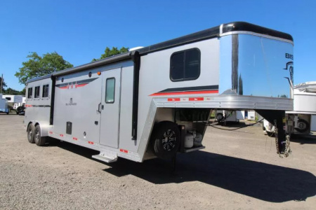 Used 2023 Bison Silverado 7311 - 11' SW Living Quarters - Lined & insulated Horse Area - Hi-Ties - Ramp - 3 Horse Trailer