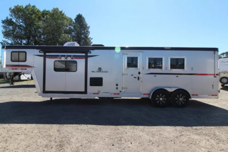 Used 2023 Bison Silverado 7311 - 11' SW Living Quarters - Lined & insulated Horse Area - Hi-Ties - Ramp - 3 Horse Trailer