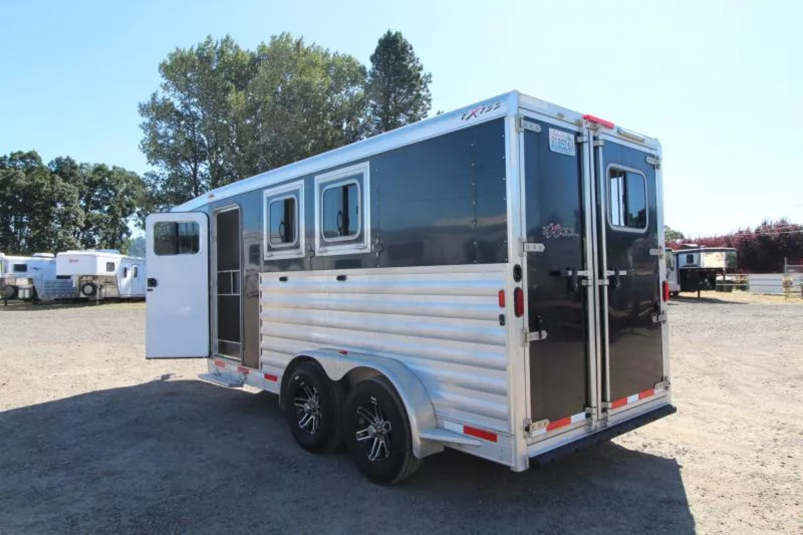 Used 2017 Exiss 7200 Large Dressing Room - Rear Tack - Movable saddle rack 2 Horse Aluminum Trailer