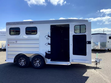 New 2026 Trails West Sierra - Broom Closet - Swing Out Saddle Rack - 2 Horse Trailer