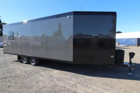 New COMING FALL 2025! 2026 Trails West RPM 28' Snowmobile Trailer-Altitude Package-30gal. Fuel Cell w/Pump-Power Rear Ramp-7.5 gal. LP Tanks