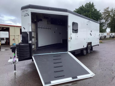 New COMING FALL 2025! 2026 Trails West RPM 28' Snowmobile Trailer-Altitude Package-30 gal. fuel cell-7.5 gal. LP Tanks- Power Rear Ramp