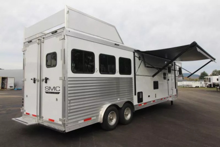 New PRICE REDUCED $5000 2026 SMC Patriot 8313SSR 3 Horse w/Slide-13ft SW 8'TALL 8'W-ALL REAL WOOD INT.-LOADED-SOFA & DINETTE-All Aluminum