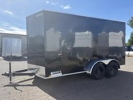 New 2026 Compass Indigo DLX 7x14 Enclosed Cargo Trailer-Rear Stabilizer Jacks, Flat Top W/ V-Nose Cargo