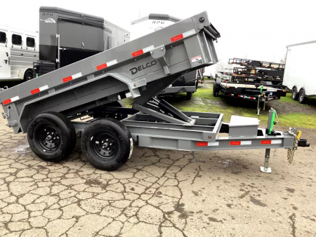 New 2026 Delco Dump Trailer 5x10 7K - Spreader gate - Jet Grey - 18  sides - slide in ramps Dump Trailer