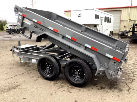 New 2026 Delco Dump Trailer 5x10 7K - Spreader gate - Jet Grey - 18" sides - slide in ramps Dump Trailer