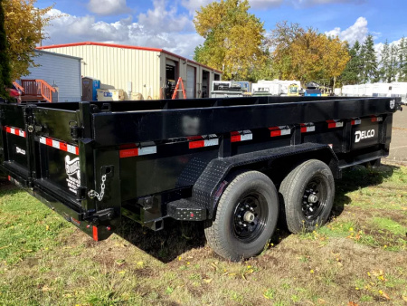 New 2026 Delco Dump Trailer 7x14 -14K - Split/Spreader gate - Black- 2' Solid Sides, 6' slide in ramps