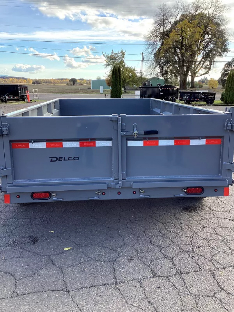 New 2026 Delco Dump Trailer 7x14 -14K - Split/Spreader gate - Jet gray- 2' sides, 6' slide in ramps