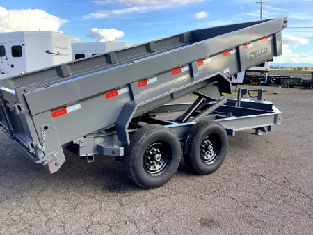 New 2026 Delco Dump Trailer 7x14 -14K - Split/Spreader gate - Jet gray- 2' sides, 6' slide in ramps