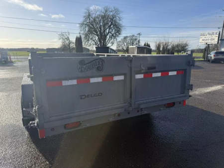 New 2026 Delco Dump Trailer 7x14 -14K - Spreader gate - Jet gray- 2' sides, 6' slide in ramps