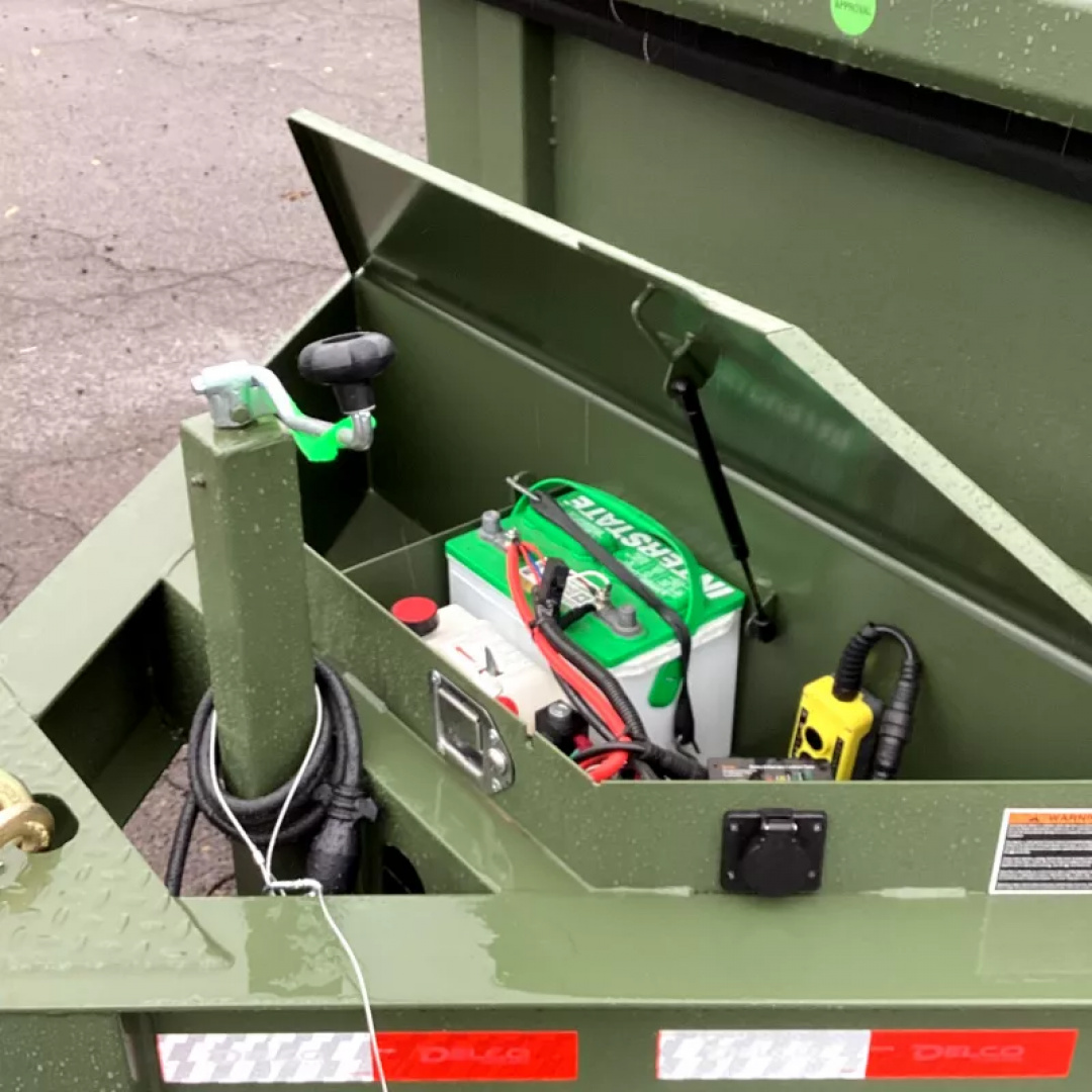 New 2026 Delco Dump Trailer 7x14 -14K - Spreader gate - Army Green - 2' sides, 6' slide in ramps