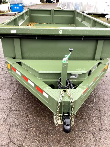 New 2026 Delco Dump Trailer 7x14 -14K - Spreader gate - Army Green - 2' sides, 6' slide in ramps