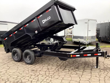 New 2026 Delco Dump Trailer 7x14 -14K - Spreader gate - 3' sides, 6' slide in ramps