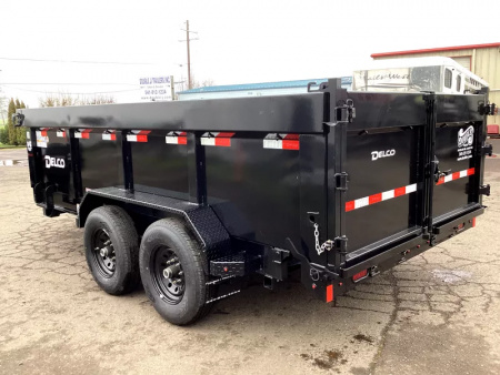 New 2026 Delco Dump Trailer 7x14 -14K - Spreader gate - 3' sides, 6' slide in ramps