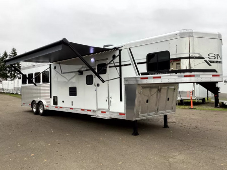 New 2026 SMC Patriot 8414SSR  8'T 8'W 13ft SW - SOFA & DINETTE - Solar - Slide Out - ALL REAL WOOD INT. -LOADED! 4 Horse Aluminum Trailer