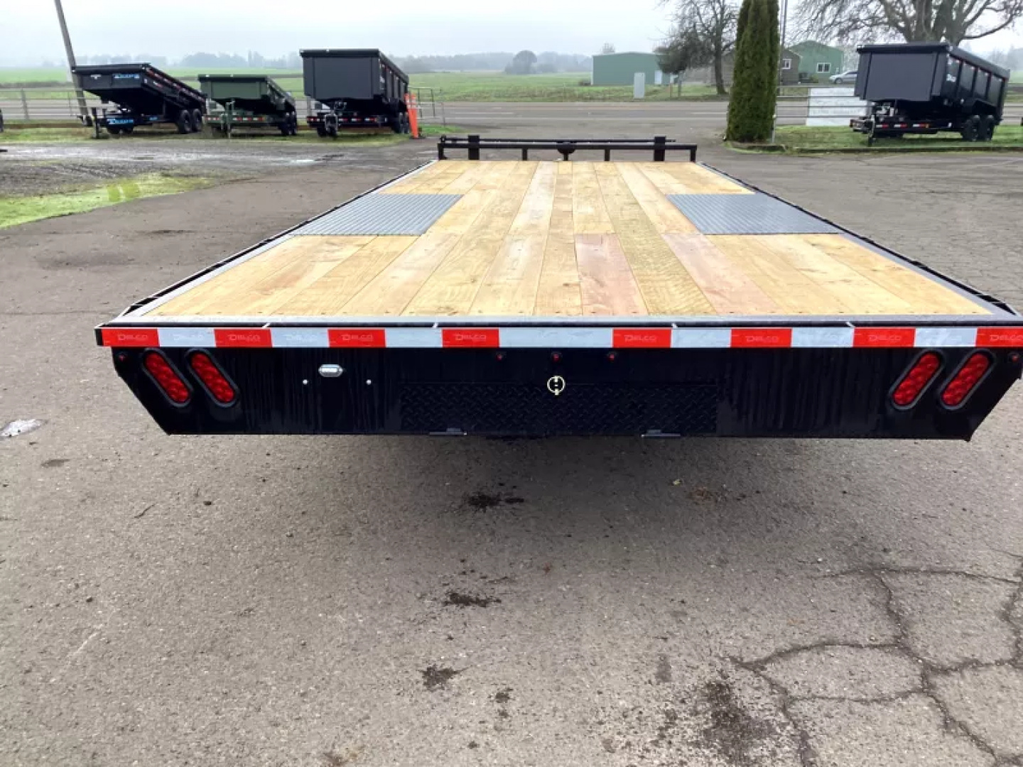 New 2026 Delco F822 14K Deckover Trailer- 102" x 22' -8" x 13lb I-Beam Frame & Tongue, Black, 12k lb Spring Loaded Dual Jack Bumper Pull