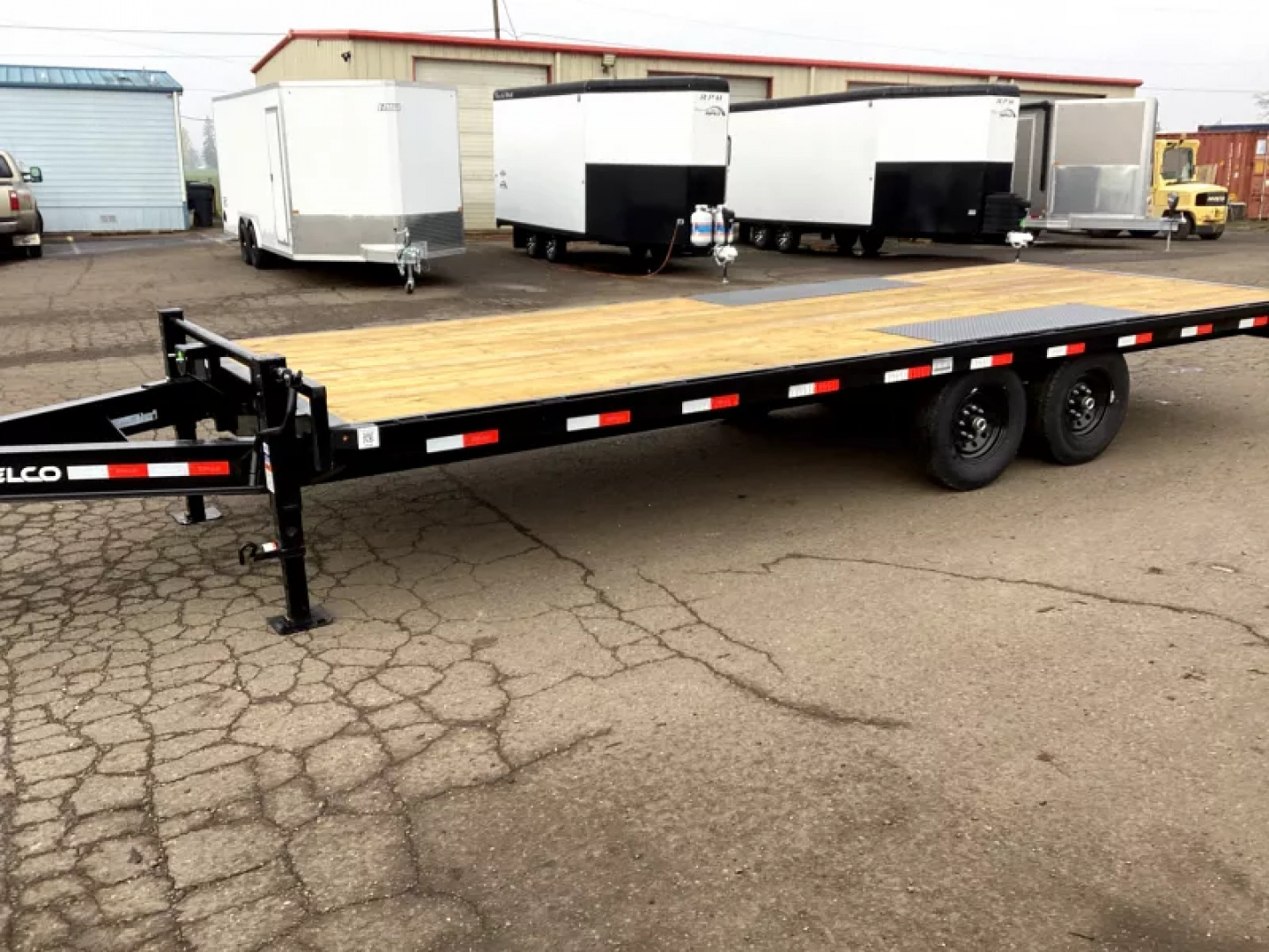 New 2026 Delco F822 14K Deckover Trailer- 102" x 22' -8" x 13lb I-Beam Frame & Tongue, Black, 12k lb Spring Loaded Dual Jack Bumper Pull