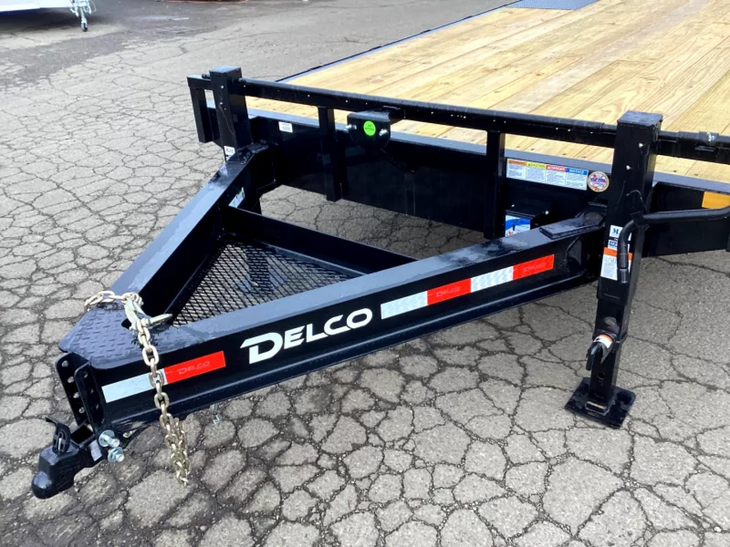 New 2026 Delco F822 14K Deckover Trailer- 102" x 22' -8" x 13lb I-Beam Frame & Tongue, Black, 12k lb Spring Loaded Dual Jack Bumper Pull
