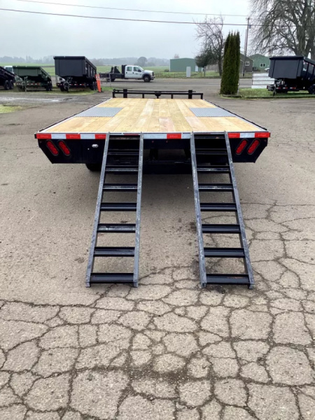 New 2026 Delco F822 14K Deckover Trailer- 102" x 22' -8" x 13lb I-Beam Frame & Tongue, Black, 12k lb Spring Loaded Dual Jack Bumper Pull