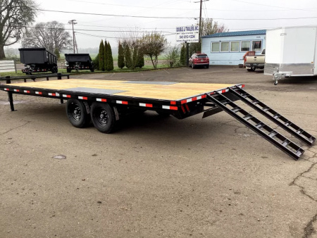 New 2026 Delco F822 14K Deckover Trailer- 102  x 22' -8  x 13lb I-Beam Frame & Tongue, Black, 12k lb Spring Loaded Dual Jack Bumper Pull