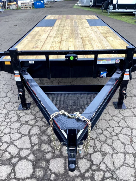 New 2026 Delco F822 14K Deckover Trailer- 102" x 22' -8" x 13lb I-Beam Frame & Tongue, Black, 12k lb Spring Loaded Dual Jack Bumper Pull