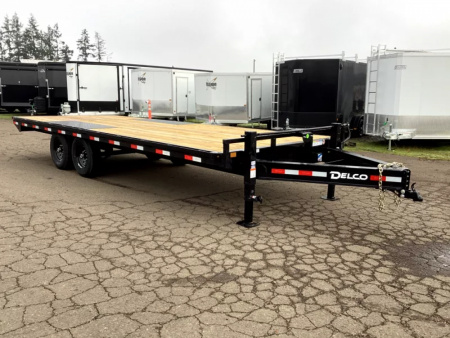 New 2026 Delco F822 14K Deckover Trailer- 102" x 22' -8" x 13lb I-Beam Frame & Tongue, Black, 12k lb Spring Loaded Dual Jack Bumper Pull