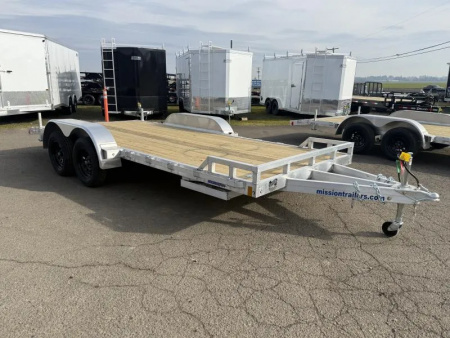 New 2026 Mission Eco 2.0 Open Car Hauler 8 x 18-Wood Deck, All Aluminum Construction, 2' Beaver Tail
