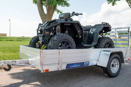 New 2026 Aluma 63" X 10' Aluminum Deck-12" Solid Front & Sides, U-bolt Spare Tire Mount, Strt Tailgate, 13" Steel Wheels