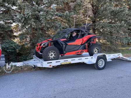 New 2026 Aluma 80x14' Single Axle Bi-Fold Tailgate, Electric Brake Ramp, Slotted Rail Utility Trailer