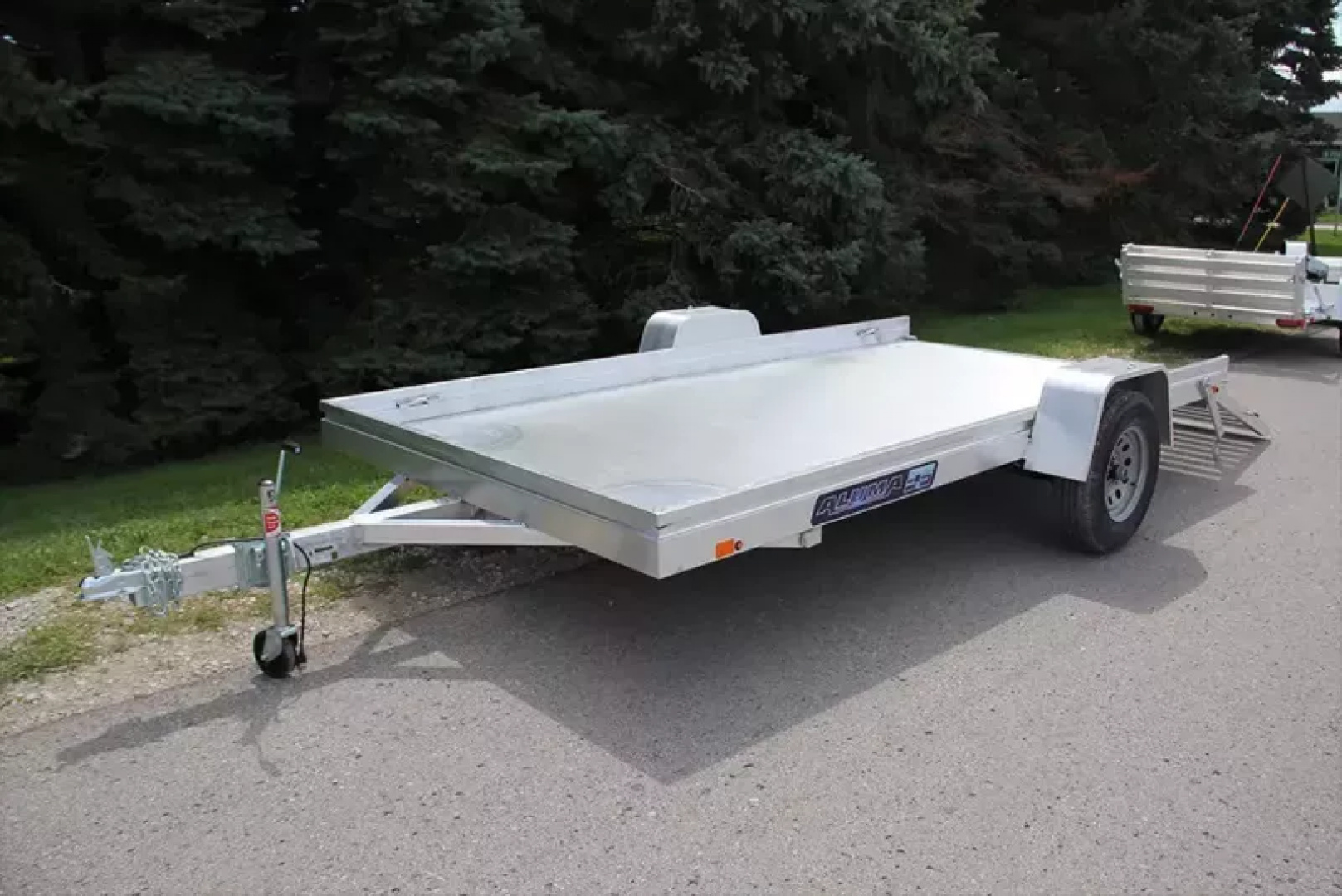 New 2027 Aluma 78x14' Aluminum Deck, Single Axle 3500#, Straight Tailgate, Spare Tire Carrier Pkg